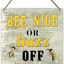 Bumble Bee Kitchen Wall Decor Bee Decorations For Home Beach Wooden Summer Hanging Sign Honey Bee Gifts Bees Happy Signs Bee Accessories For Women Bee Kind Door Decor Bee Nice Or Buzz Off Sign 10x8 In-image-22