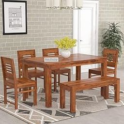 NISHA FURNITURE Wooden Dining Table 6 Seater with Chairs | Sheesham Wood Dining Table 6 Seater Set, Dining Table with Bench | Natural Teak Finish-picture-20