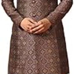 Men's Kurta Indo-Western Sherwani Dhoti Set, Maroon Jacquard, Woven Regular Fit Mandarin Collar Long Sleeves-image-30