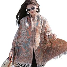 Beige Paisley pattern Winter Stole Warm Long Stoles Shawl Long Big Scarves Woolen Women Casual Scarf Soft Wrap for Casual Formal Occassions- 190CM*65CM-image-4