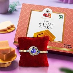 TIED RIBBONS Rakhi for Brother with Gift Sweets Combo - Premium Peacock Rakhi for Brother Bhaiya Kids Boys Men with Mysore Pak Card & Roli Chawal (Design 1)-24
