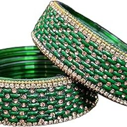 Bangle Lady 5G Green color Kangan 2pc Fancy Glass Bangle for Girl and Women-image-28