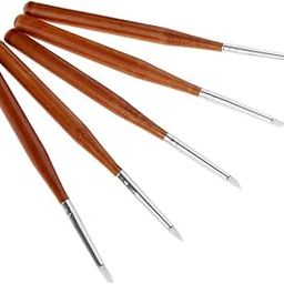 THR3E STROKES 5pcs Nail Sculpture Pen - WOODEN Dual Tipped Silicone Nail Tools, Acrylic Pen & Brushes for Resin, Design Tools for Foil Carving & Drawing Effects (5 PCS WOODEN HANDLE)-image-39