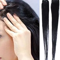 2 Pcs Single Clip Synthetic Hair Side Covers Up Extension/Patch For Women And Girls Natural Black, 10 Inch (Black)-39