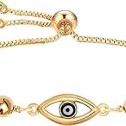 925 Sterling Silver Evil Eye Bracelet for Women Teen | BIS Hallmarked 14K Gold-Plated Adjustable Bolo Bracelet | Evil Eye Protection Bracelets-4
