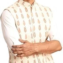 Men's Cream Cotton Nehru Jacket-image-27