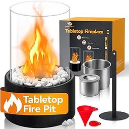 BRIAN & DANY Ventless Tabletop Fireplace Somkeless Clean Indoor Outdoor Fire Pit Portable Fire Bowl Pot Bio Ethanol Fireplace in Black w/Fire Killer and Pebbles-image-56