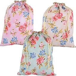Kuber Industries 3 Pcs Silk Drawstring 9x12 Inch Medium Potli Pouch | Goodie Bags for Return Gift | Shagun Potli for Gifting | Wedding & Baby Shower Goody Pouch | Digital Flower - Green, Cream & Pink-8