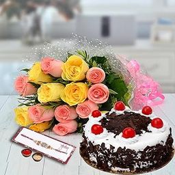 EG2i 15 Pink and Yellow Roses and Cake Surprise for Rakhi, gifts for brother, gifts for sister (Flower) Same Day Delivery, Express Delivery-image-76