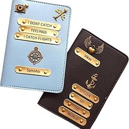 Trendy Passport Cover with Name and Charm Combo Pack| 2 in one Pack Passport Holder| Best Caption Design with Name and Charm Sky Blue & Brown-13