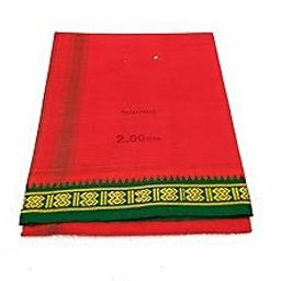 Men's Cotton Cool Thalapathi Border Dhoti 2.00 Mts (Pack of 1 Piece Colour:Red)-41