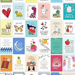 Inkdotpot 36 Cards Lunch Box Notes For Kids, Daily Inspirational Lines Happy Thoughts For Children, Students, Positive Affirmations Encouragement, Fun Lunch Notes (Motivational Theme)-18