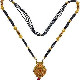 Mangalsutra for Women Stylish New Traditional Long Gold Mangalsutra Designs Flower Pendant Crystal Red Green & Black Beads Chain (42 Inches)-image-61