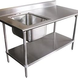 Commercial Stainless Steel Sink Table with Undershelf, Double Bowl Kitchen Prep Station-image-50
