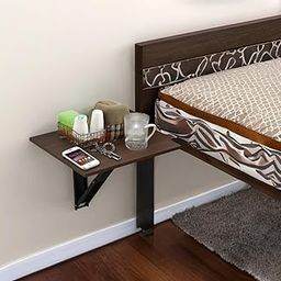 WUDCAFE Wall-Mounted Folding Bedside Table, Wooden Nightstand Shelf, Dark Brown, Space Saving Design(14"X14") (Pack of 2)-image-6
