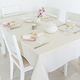 RUSTIQUE LINENS: Embroidered Edge Trim Tablecloth - Water & Stain Repellent (100% Cotton) 6 Seater - 10 Colors - Milk Cream (190 CM X 150 CM)-image-5