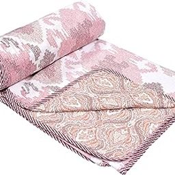 Tundwal's Cotton Reversible Dohar/AC Blanket for Single Bed |All Weather Light Weight | Pack of 1-Pink Flower-10