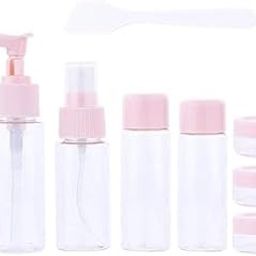 LEEHELTON 7-in-1 Travel Cosmetic Bottle Set – Portable Plastic Toiletry Bottles with Spray, Press Pump & Containers – Leakproof Travel Kit for Makeup, Skincare & Liquids-image-83