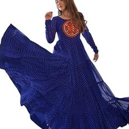Design a New upcomimg Navratri Festival Anarkali Royal Blue Color Floor Length with leheriya Print Gown for Women-image-97