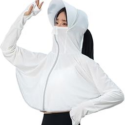 Size-L White Women's UV Protection Jacket, Light weight Summer Sun Screen Hoodie with Visor, UPF 50+ Protection for Outdoors, Short Full Zipper Sun Protection Jacket- FIT 50-65 KG-picture-41