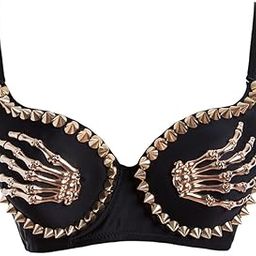 Women's Black Rivet Skull Corset Bra Gothic Finger Design Bustier for Nightclub, Belly Dance-image-1