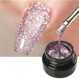 Bolt Bee Glitter Gel Polish Rose Gold Reflective Holographic Gel Nail Polish Iridescent Shimmer LED UV Soak Off Shining Sparkle Diamond Gel Polish Nail Art Manicure Salon DIY at Home-11