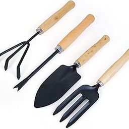 BloomBuddy Gardening Tools Kit for Home Garden – 4-Piece Garden Tool Set | 10-Inch Iron Head & Strong Wood Handle | Includes Trowel, Weeder, Hand Fork & Cultivator for Gardening & Farming-1