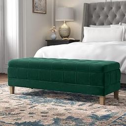 Decorlevel Velvet Ottoman Modern Velvet Storage Bench Flip Top Footstool for Bedroom, Living Room & Entryway with Golden Metal Sled Legs (Green)-image-69