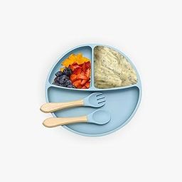 Kids Station 3 Piece BPA-Free Silicone Baby Feeding Set - Baby Plate - Spoon and Bowl - Make Mealtime Fun - Microwave Safe - Unbreakable Eco-Friendly - Organic & Natural (Blue)-image-19