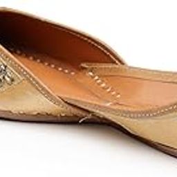Women Nizami Elegance Punjabi Jutti Ethnic Leather Round Toe Slip-On Gold Mojaris Embellished Flats-image-54