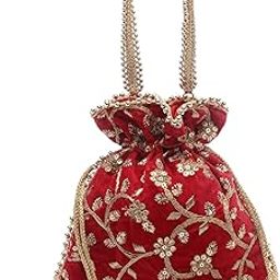 Droop Embroidered Faux Silk Potli-43