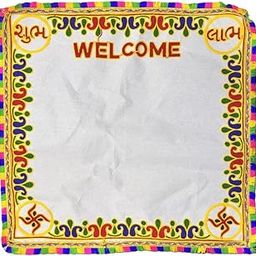 qweiops Cotton Bride's and New Born Baby Welcome Embroidered Kutchi Working Modern Welcome Footprint Handprint Cloth Kanku Pagla Rumal with Cary Bag Pack of 1 (Square)-image-126