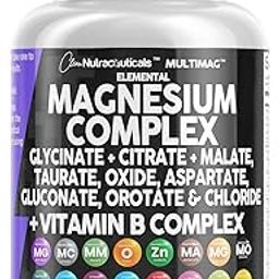 ATHINIKA NUTRITION MAGNESIUM COMPLEX 2285MG WITH MAGNESIUM GLYCINATE CITRATE MALATE OXIDE TAURATE ASPARTATE GLUCONATE OROTATE & MAG CHLORIDE, ZINC COPPER MANGANESE & VITAMIN C B1 B2 B6 B12 COMPLEX-15