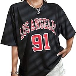 Printed Oversized Tshirt for Women - Round Neck Loose Fit Drop Shoulder-image-15