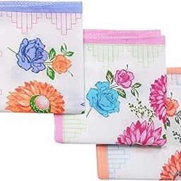 Womens|Girls Vintage Multi Floral Wedding Party Cotton Handkerchiefs (pack of 3)-image-31