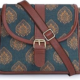 Madeline Printed Handicraft Fabric Handbag for Women Crossbody Sling Bag Office Bag Ladies Shoulder Bag with Snap Flap Closure & Shoulder Belt for Women College Girls-picture-4