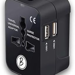 Btag Universal Travel Adapter All in One Worldwide, Travel Adapter and Wall Charger with USB Ports with Multi Type Power Outlet (2U - USB 1A,100-240) Voltage (Black)-image-18