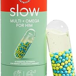 Wellbeing Nutrition Slow Multivitamin + Omega 3 for Men with Probiotics, B-Complex, Ginseng, 23 Vitamins & Minerals, 15 Antioxidants | Stamina, Metabolism, Bones, Immunity, Digestion, 60 Veg Capsules-image-0