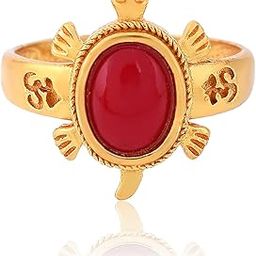 Gold Plated Brass Tortoise With Red Agate Stone Kachua/Turtle Ring Fashion Jewellery-image-87