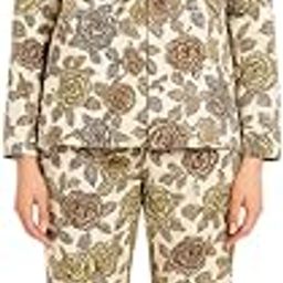 Floral Print Cotton Pajama Set, Long Sleeve Top and Pants, Brown and Yellow Roses Pattern, Cream-image-52