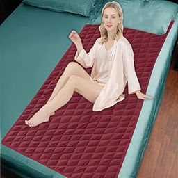 ADBENI HOME Quilted Cotton Waterproof Washable Incontinence Bed Pad, 72x34 Inch Maroon, Ecofriendly, Absorbent, Non-Slip Plaid Positioning, Leak Proof & Stain Free, Multi Purpose Utility Sheet-image-1