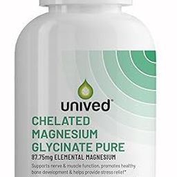 Unived Chelated Magnesium Glycinate Pure (non-buffered) | Fully Reacted Non-Buffered | High Absorption | Muscle Recovery, Sleep, Stress Support | Vegan | 90 Capsules-28