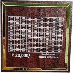 Wooden Money Bank with Savings Chart, Small Money Collection Box, 2000 Rupees Goal Tracker, Self Assembly Required, MDF Wood Saving Piggy Money Save Box, Money Saver, Coin Box, 6X6 Inch, 1 Pc-0