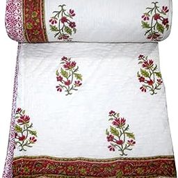 Craft Venture Handmade 100% Pure Cotton Jaipuri razai/rajai Traditional sanganeri Handblock Print Double Bed Quilt Razai - Dohar AC Blanket - (90 X 108 Inches) King Size with Bag. (Multicolor 6)-image-3