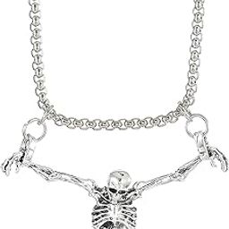‘The Alpha Code’ Collection Antique Silver Finish 'Bones of the Bold in Chains of Cold' Hip-Hop Pendant Necklace With Wheat Chain For Men And Boys (NK1398) 1 Pc-image-3
