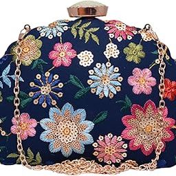 Floral Sequins Fabric Clutch Bag For Women With Detachable Chain Strap-image-19