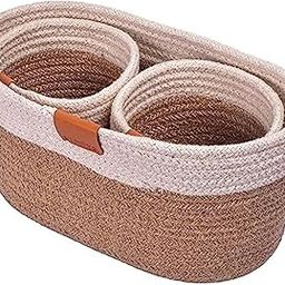 DENOVA Cotton Round Organizer, Home & Kitchen Jute/Mini Rope Handwoven Eco-friendly Wicker Multipurpose Storage Shelf Basket for Hamper Gift Toy Books Stationar Pack of 3 White & Natural-15