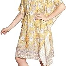 Women Crepe Printed Beachwear Summer Kaftan | Shoulder Strap| Kimono Sleeve | Latest and Stylish Mustard-40