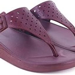 Women's Perforated Thong Sandals, Burgundy, Comfort Footbed, Buckle Strap-image-39