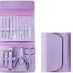 16 in 1 Stainless Steel Manicure and Pedicure Tools Kits set Nail Care and Grooming Kit with Travel Case (Purple)-image-20